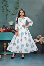 Load image into Gallery viewer, Chic White & Blue Floral Georgette Gown