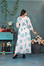 Load image into Gallery viewer, Chic White & Blue Floral Georgette Gown