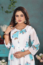 Load image into Gallery viewer, Chic White & Blue Floral Georgette Gown