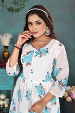 Load image into Gallery viewer, Chic White & Blue Floral Georgette Gown