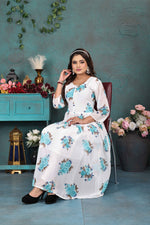 Load image into Gallery viewer, Chic White & Blue Floral Georgette Gown