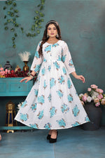 Load image into Gallery viewer, Chic White & Blue Floral Georgette Gown