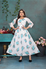 Load image into Gallery viewer, Chic White & Blue Floral Georgette Gown