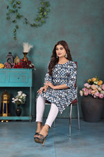 Load image into Gallery viewer, Blue Abstract Printed Kurti Soft Rayon Everyday Style