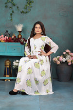 Load image into Gallery viewer, Graceful White & Green Floral Georgette Gown