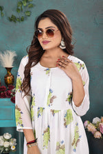 Load image into Gallery viewer, Graceful White & Green Floral Georgette Gown