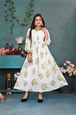 Load image into Gallery viewer, Graceful White & Green Floral Georgette Gown