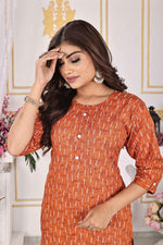 Load image into Gallery viewer, Mustard Orange Kurti Rayon Comfort with Subtle Print