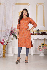 Load image into Gallery viewer, Mustard Orange Kurti Rayon Comfort with Subtle Print