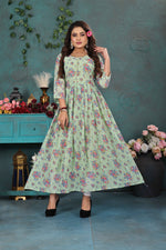 Load image into Gallery viewer, Pastel Green Floral Georgette Gown