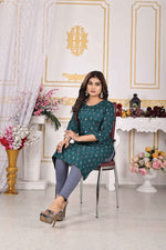 Load image into Gallery viewer, Bottle Green Kurti Elegant Rayon with Diamond Print
