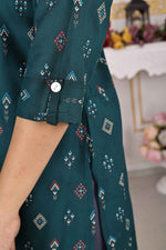 Load image into Gallery viewer, Bottle Green Kurti Elegant Rayon with Diamond Print