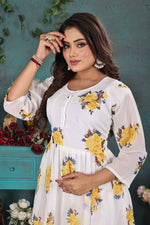 Load image into Gallery viewer, Elegant White Floral Georgette Gown