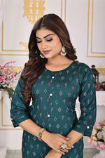 Load image into Gallery viewer, Bottle Green Kurti Elegant Rayon with Diamond Print
