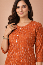 Load image into Gallery viewer, Mustard Orange Kurti Rayon Comfort with Subtle Print
