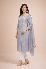 Load image into Gallery viewer, Mist Grey Refined Embroidery 3-Piece Set