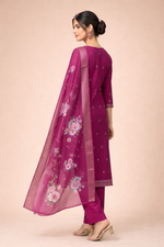 Load image into Gallery viewer, Magenta Pink Color Bangalore Silk with Embroidery and Muslin Digital Print Dupatta