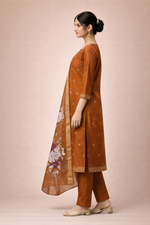 Load image into Gallery viewer, Desert Brown Bangalore Silk with Embroidery and Muslin Digital Print Dupatta