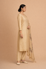 Load image into Gallery viewer, Cream Beige Bangalore Silk with Embroidery and Muslin Digital Print Dupatta