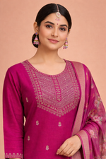 Load image into Gallery viewer, Pink Color Bangalore Silk with Embroidery and Muslin Digital Print Dupatta