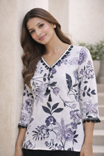 Load image into Gallery viewer, Azeenia Grey Floral Printed Women’s Top