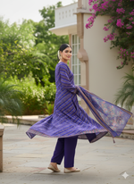 Load image into Gallery viewer, Royal Blue Outfit with Intricate Foil Prints and Embroidery