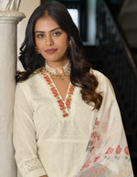 Load image into Gallery viewer, Cream White Bored Schiffli Work And Handwork with floral-printed dupatta