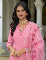 Load image into Gallery viewer, Soft Pink Bored Schiffli Work And Handwork with floral-printed dupatta