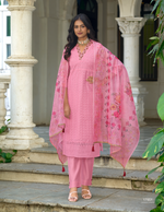 Load image into Gallery viewer, Soft Pink Bored Schiffli Work And Handwork with floral-printed dupatta
