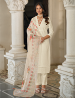 Load image into Gallery viewer, Cream White Bored Schiffli Work And Handwork with floral-printed dupatta