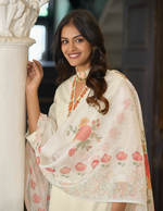 Load image into Gallery viewer, Cream White Bored Schiffli Work And Handwork with floral-printed dupatta