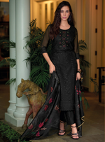 Load image into Gallery viewer, Black Schiffli Embroidered Organza Chikankari Kurta With Trousers & Dupatta