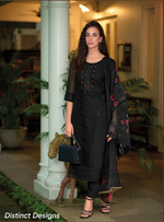Load image into Gallery viewer, Black Schiffli Embroidered Organza Chikankari Kurta With Trousers & Dupatta