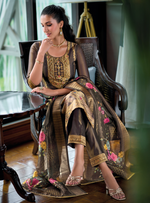 Load image into Gallery viewer, Coffee Brown Banarasi Kurta with gold embellishments and floral dupatta