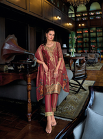 Load image into Gallery viewer, Red Banarasi Kurta with gold embroidery and floral dupatta