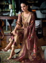 Load image into Gallery viewer, Rich Chocolate Brown Banarasi Kurta with golden motifs and floral dupatta