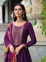 Load image into Gallery viewer, Purple Anarkali Style Dress with Jari & Sequence Work with Trousers & Dupatta