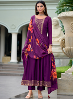 Load image into Gallery viewer, Purple Anarkali Style Dress with Jari & Sequence Work with Trousers & Dupatta