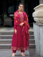 Load image into Gallery viewer, Pink Anarkali Style Dress with Jari & Sequence Work with Trousers & With Dupatta