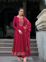 Load image into Gallery viewer, Pink Anarkali Style Dress with Jari & Sequence Work with Trousers & With Dupatta