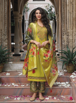 Load image into Gallery viewer, Mustard Yellow Viscose Kurtis with Jacquard Digital Dupatta.