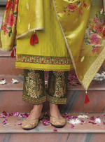 Load image into Gallery viewer, Mustard Yellow Viscose Kurtis with Jacquard Digital Dupatta.