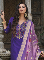 Load image into Gallery viewer, Royal Blue Viscose Kurtis with Jacquard Digital Dupatta.
