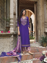 Load image into Gallery viewer, Royal Blue Viscose Kurtis with Jacquard Digital Dupatta.