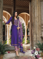 Load image into Gallery viewer, Royal Blue Viscose Kurtis with Jacquard Digital Dupatta.