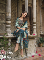 Load image into Gallery viewer, Teal Blue Viscose Kurtis with Jacquard Digital Dupatta.