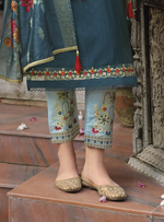 Load image into Gallery viewer, Teal Blue Viscose Kurtis with Jacquard Digital Dupatta.