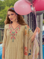 Load image into Gallery viewer, Khaki Color Handwork & Embroidered Chanderi Silk Kurta with Trousers & With Dupatta