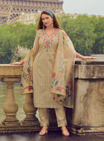 Load image into Gallery viewer, Khaki Color Handwork & Embroidered Chanderi Silk Kurta with Trousers & With Dupatta