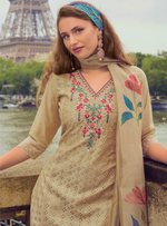 Load image into Gallery viewer, Khaki Color Handwork & Embroidered Chanderi Silk Kurta with Trousers & With Dupatta